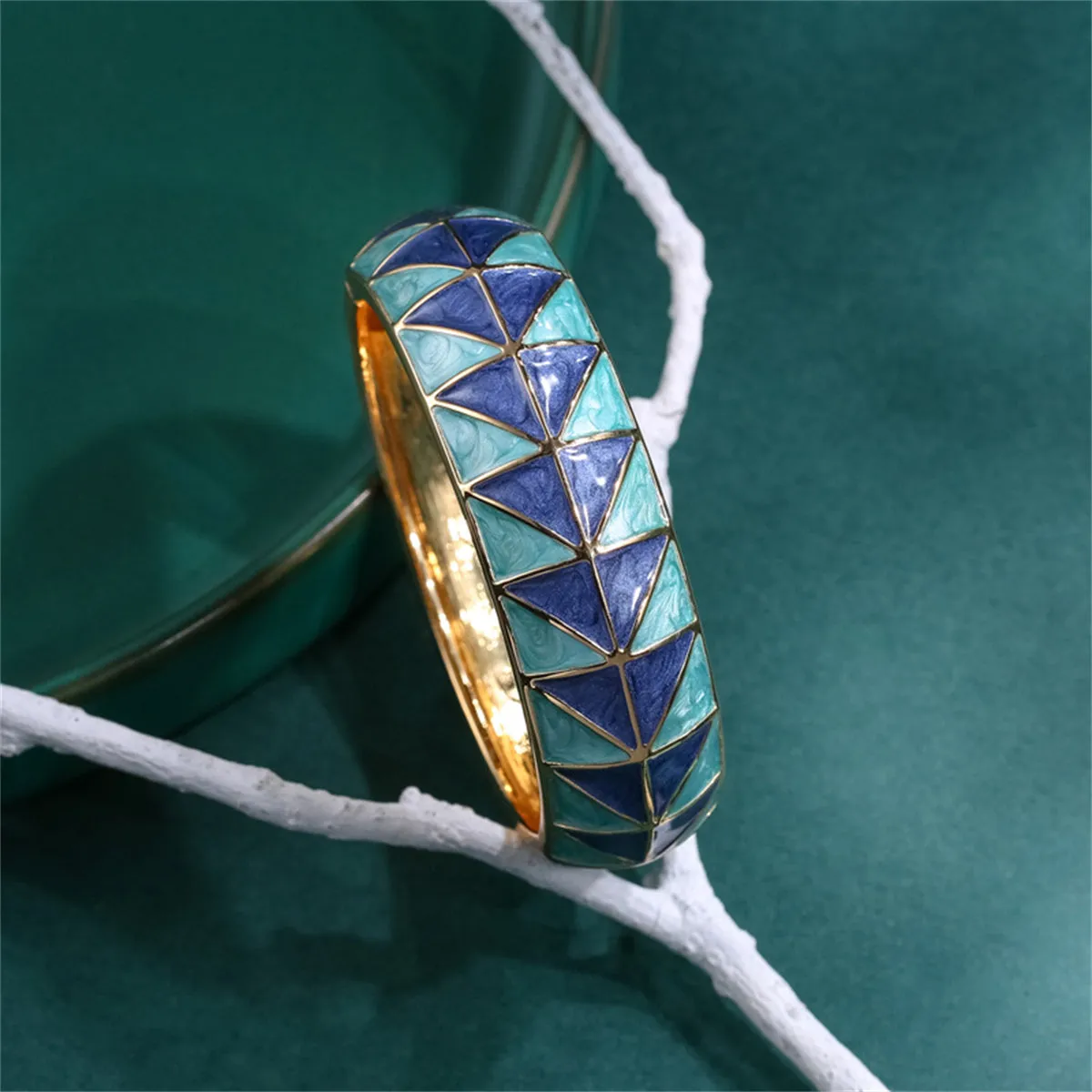 Blue Enamel & 18K Gold-Plated Triangle Bangle