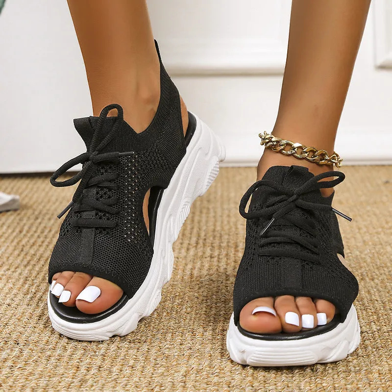 Casual Bandage Hollowed Out Patchwork Fish Mouth Comfortable Out Door Shoes(4 Colors)