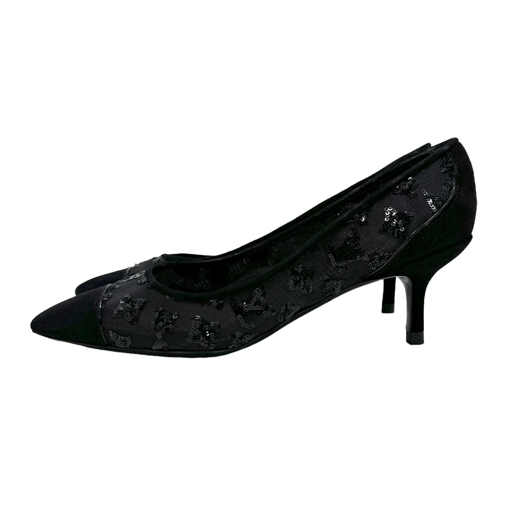 Louis Vuitton Black Logo Mesh Heels