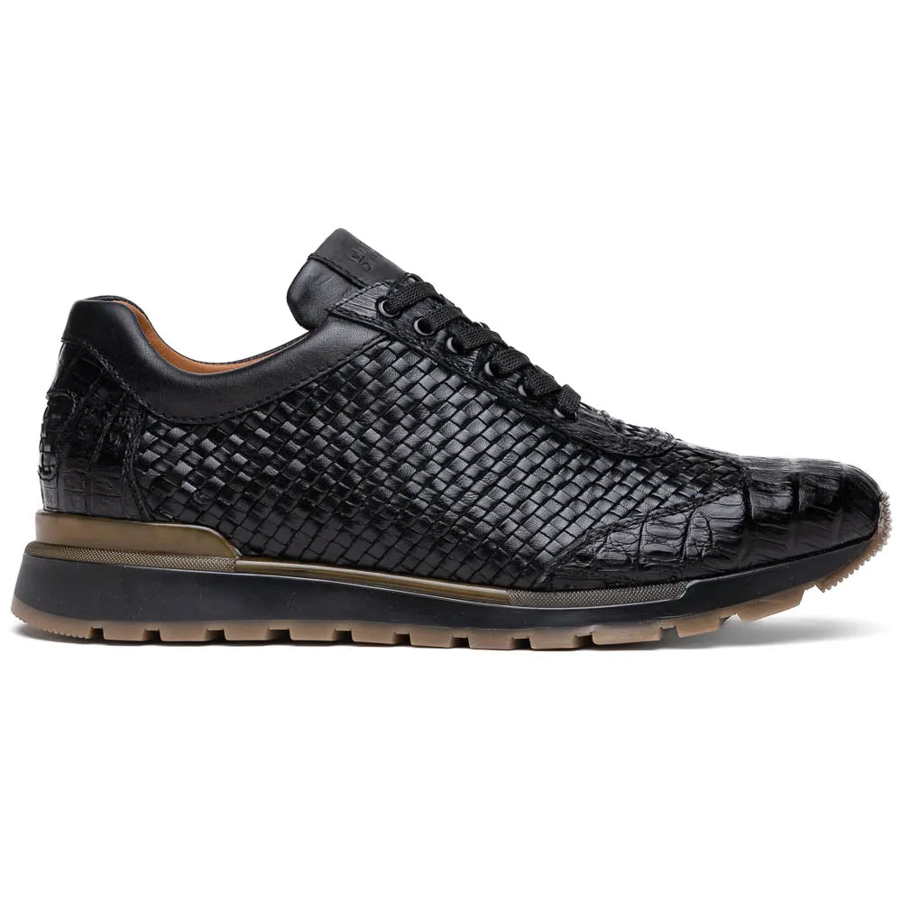 Marco Di Milano Roma Black Genuine Caiman Crocodile / Woven Leather Fashion Sneakers