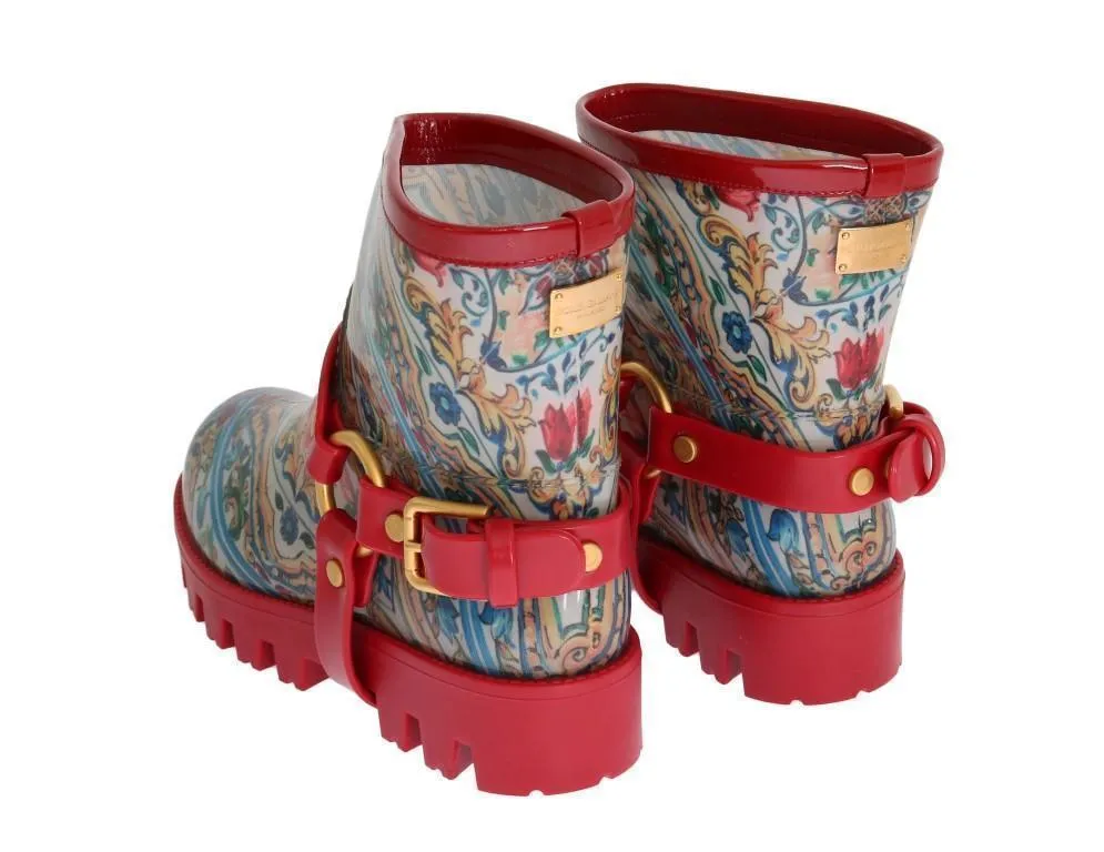 Red Majolica Print Ankle Rubber Boots
