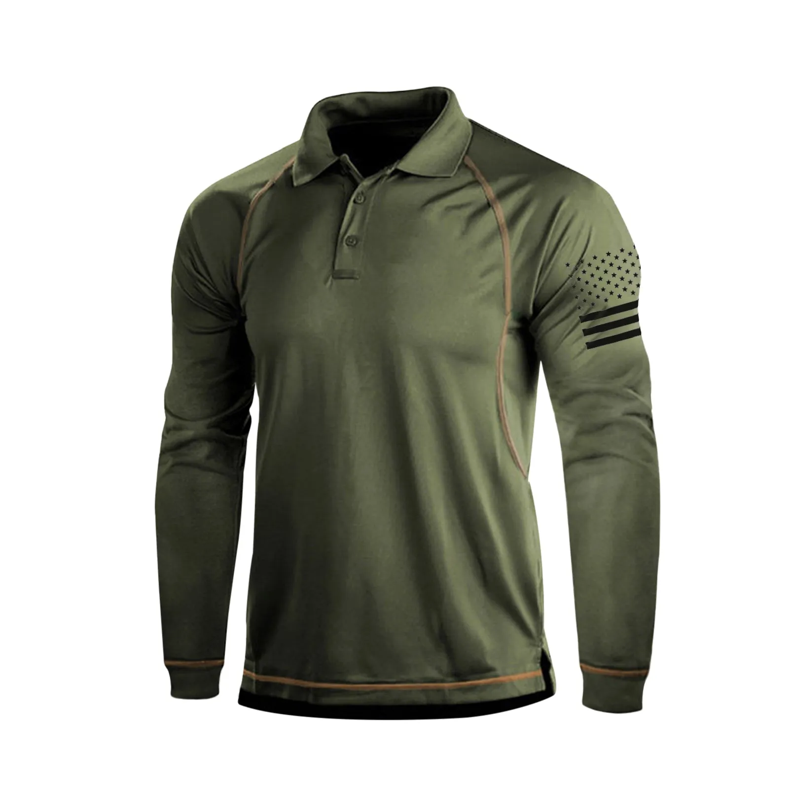 USA FLAG RAGLAN GRAPHIC LONG SLEEVE POLO SHIRT