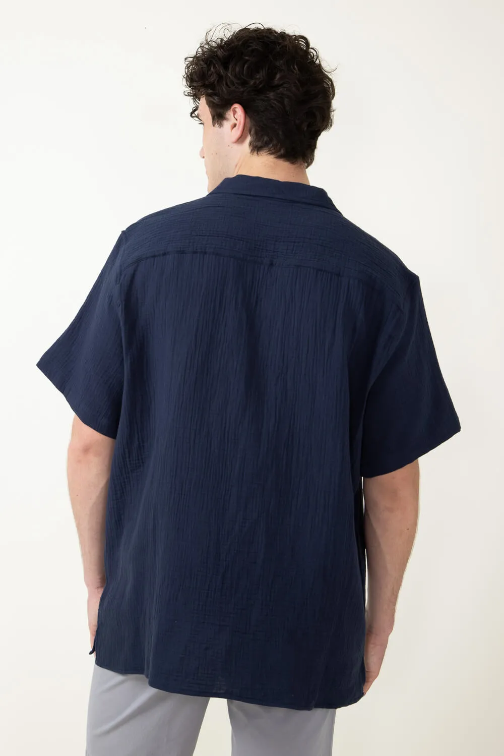 Woven Gauze Button Up Shirt for Men in Navy | 4PW7090M-NAVY